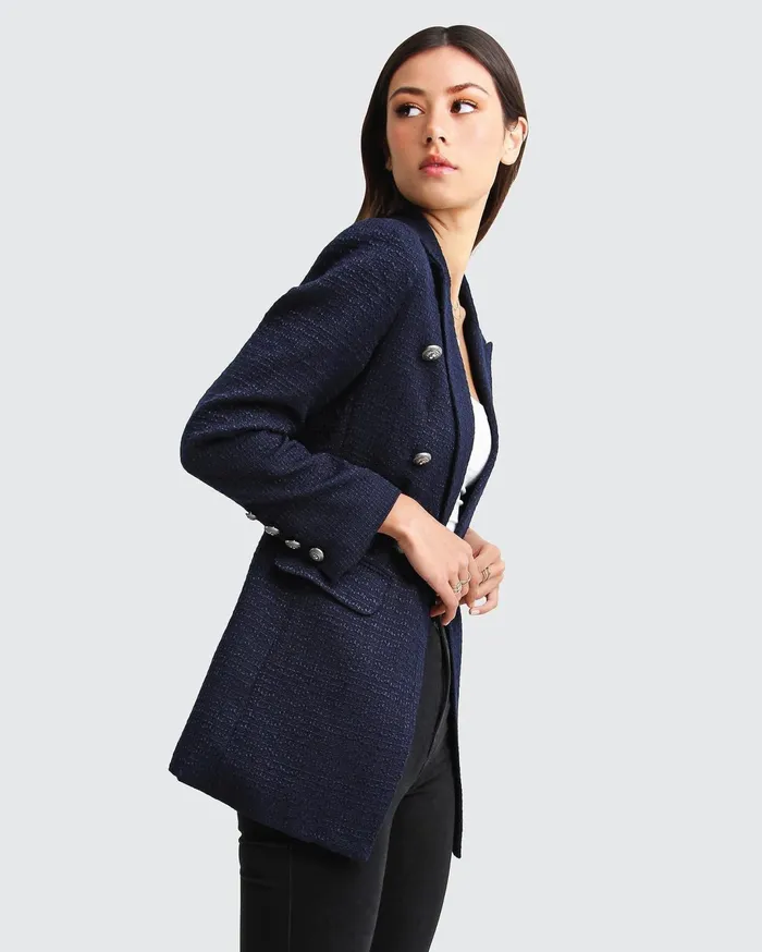 Women Coats and Jackets Belle and Bloom Princess Polina Textured Weave Blazer 8211 Navy