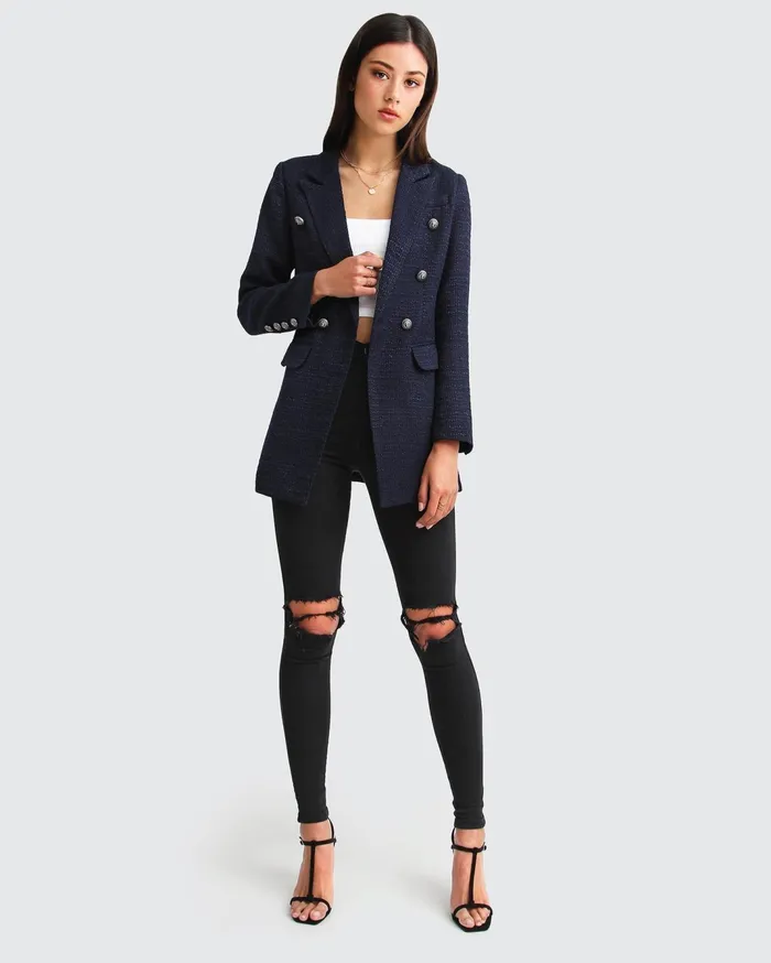 Women Coats and Jackets Belle and Bloom Princess Polina Textured Weave Blazer 8211 Navy