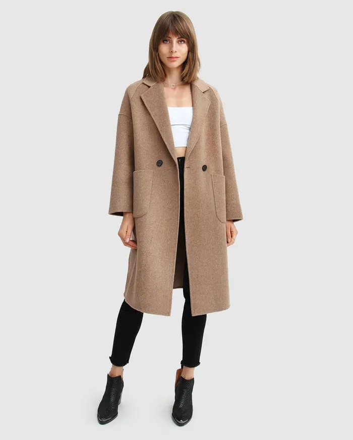 Women Coats and Jackets Belle and Bloom Publisher DoubleBreasted Wool Blend Coat 8211 Oat