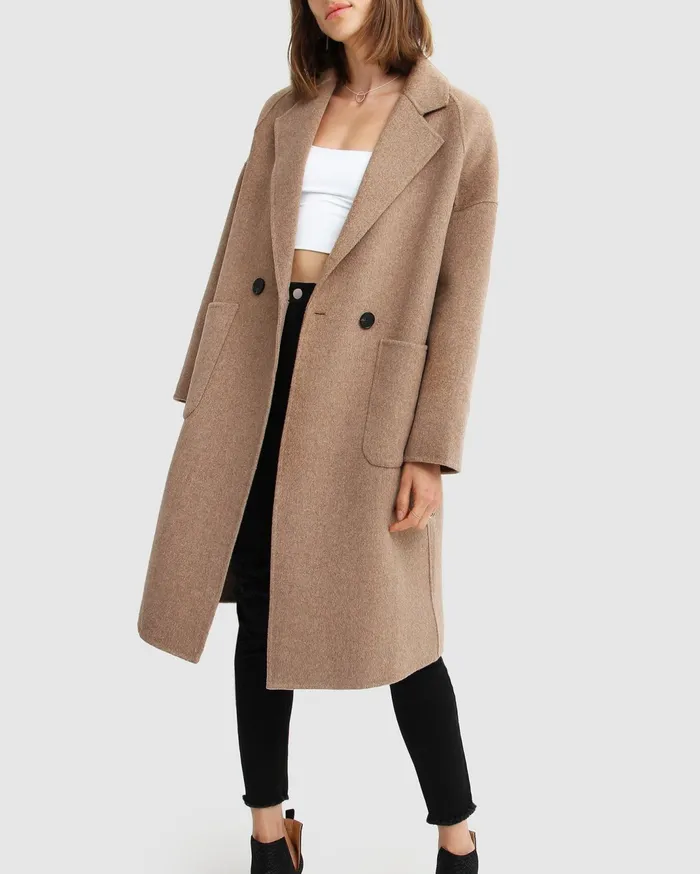 Women Coats and Jackets Belle and Bloom Publisher DoubleBreasted Wool Blend Coat 8211 Oat