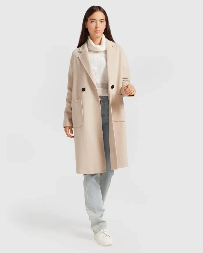 Women Coats and Jackets Belle and Bloom Publisher DoubleBreasted Wool Blend Coat 8211 Sand
