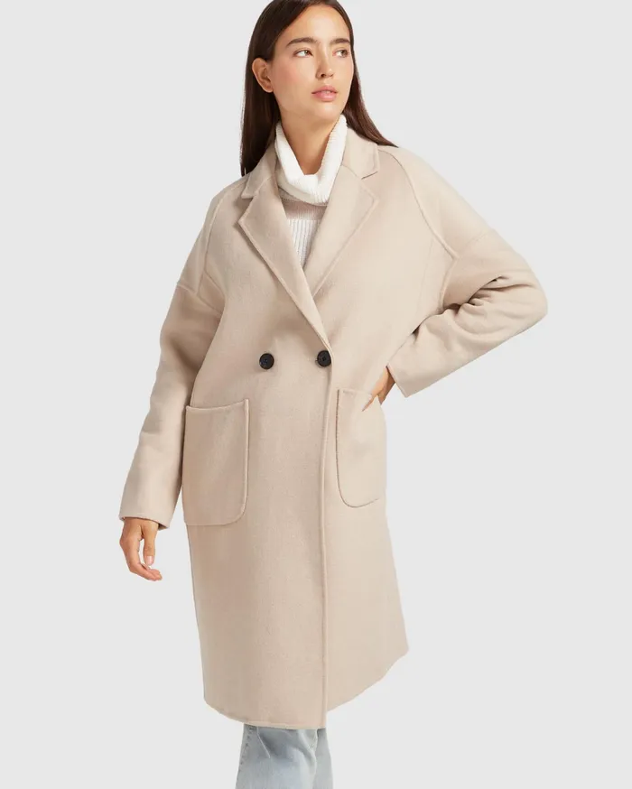 Women Coats and Jackets Belle and Bloom Publisher DoubleBreasted Wool Blend Coat 8211 Sand