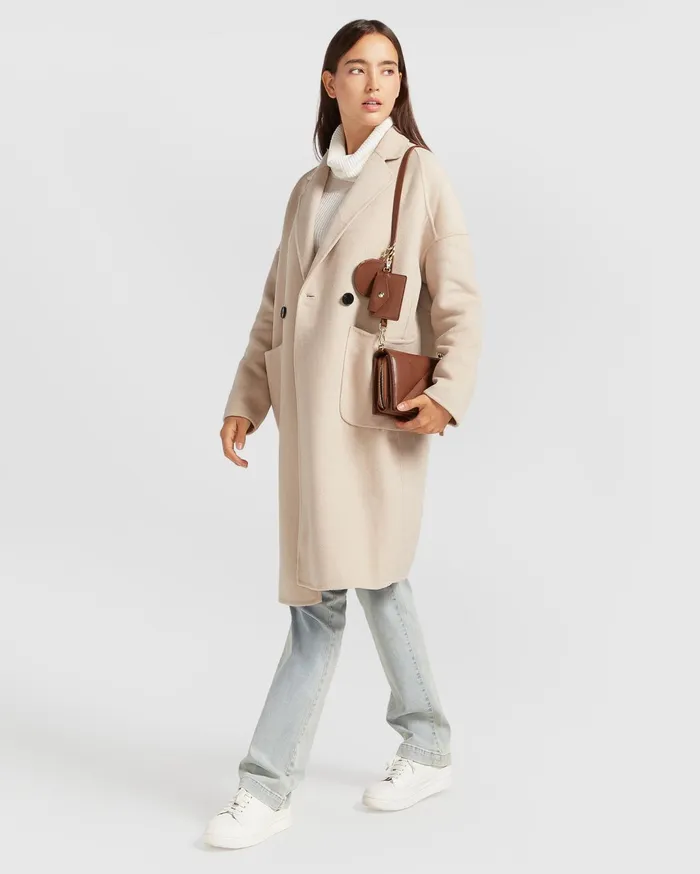 Women Coats and Jackets Belle and Bloom Publisher DoubleBreasted Wool Blend Coat 8211 Sand