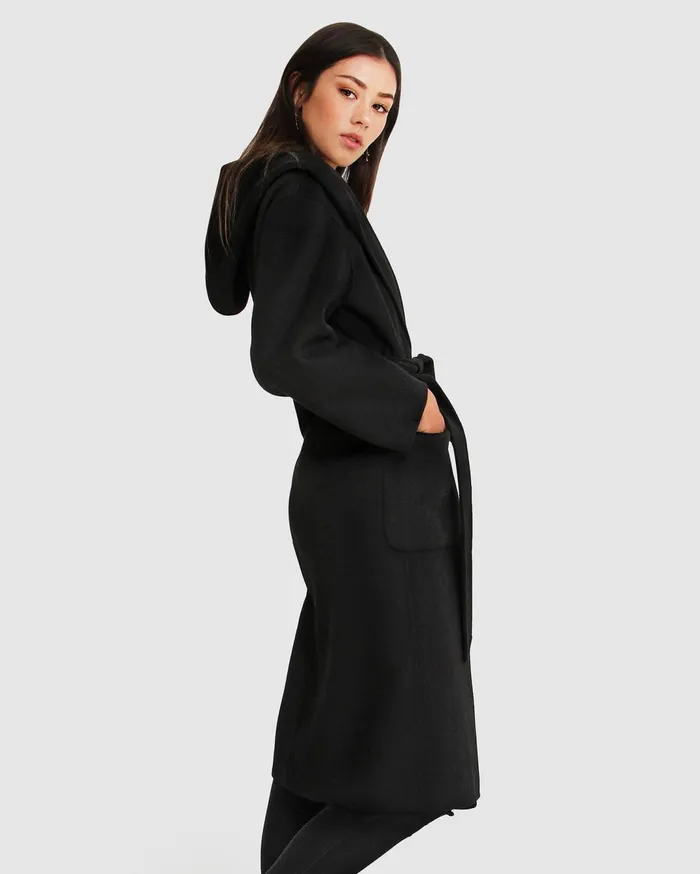 Women Coats and Jackets Belle and Bloom Runaway Wool Blend Robe Coat 8211 Black
