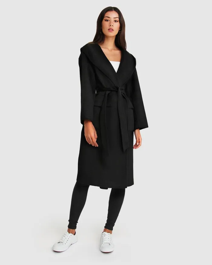 Women Coats and Jackets Belle and Bloom Runaway Wool Blend Robe Coat 8211 Black