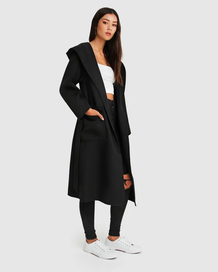 Women Coats and Jackets Belle and Bloom Runaway Wool Blend Robe Coat 8211 Black