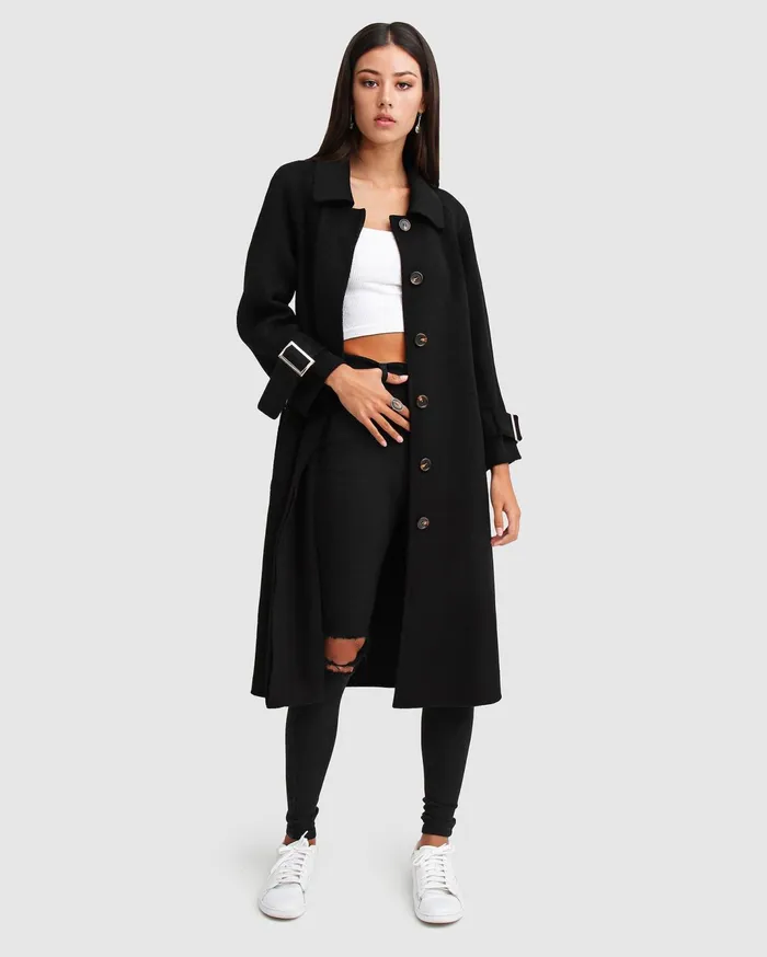 Women Coats and Jackets Belle and Bloom Shore To Shore Belted Wool Coat 8211 Black