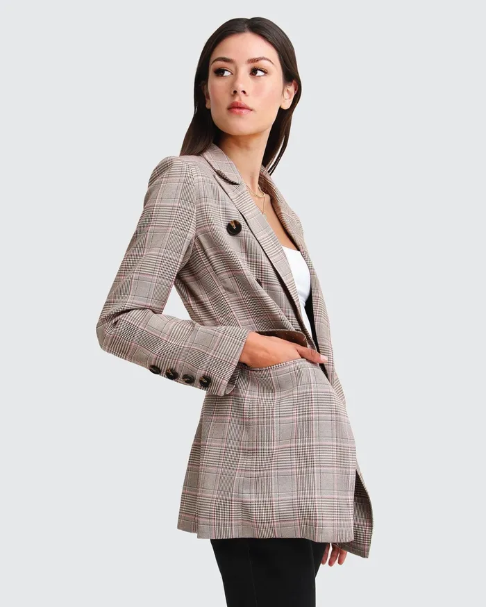 Women Coats and Jackets Belle and Bloom Too Cool For Work Plaid Blazer 8211 Brown