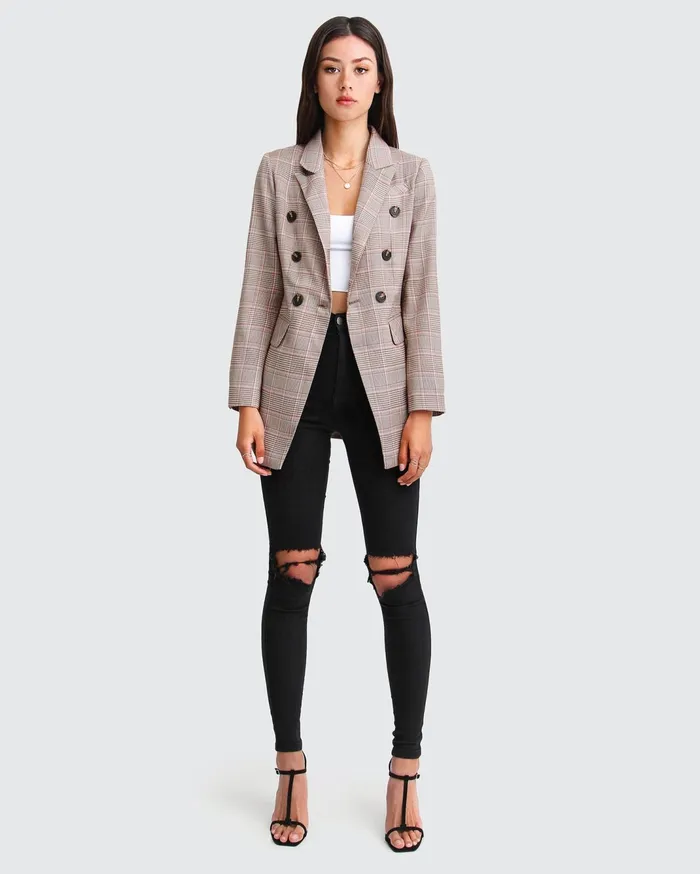 Women Coats and Jackets Belle and Bloom Too Cool For Work Plaid Blazer 8211 Brown