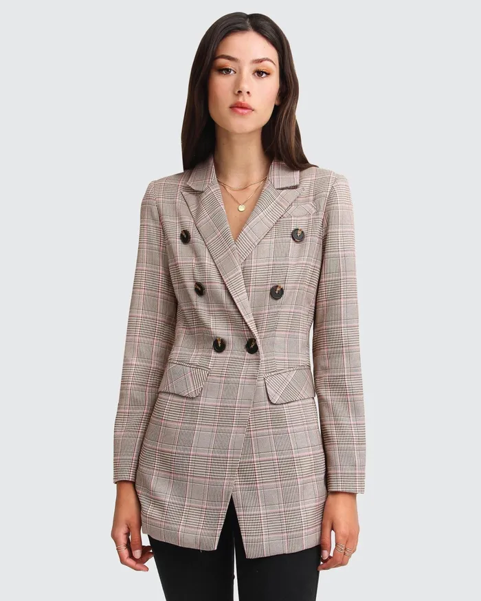 Women Coats and Jackets Belle and Bloom Too Cool For Work Plaid Blazer 8211 Brown