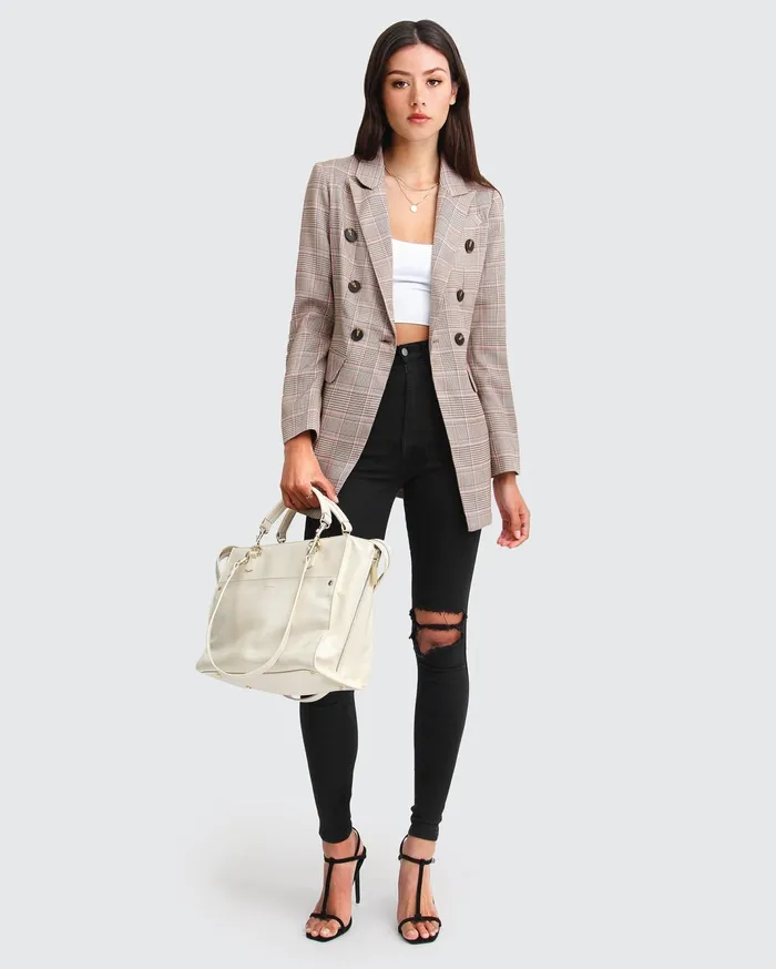 Women Coats and Jackets Belle and Bloom Too Cool For Work Plaid Blazer 8211 Brown