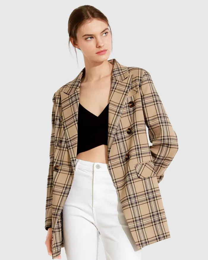 Women Coats and Jackets Belle and Bloom Too Cool For Work Plaid Blazer 8211 Camel Women Coats and Jackets Belle and Bloom Too Cool For Work Plaid Blazer 8211 Camel