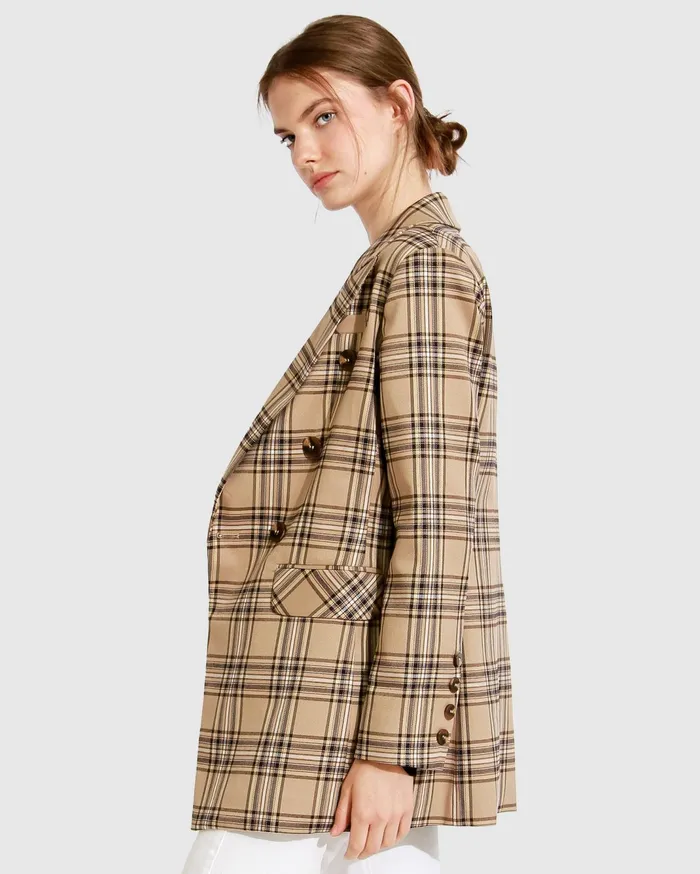 Women Coats and Jackets Belle and Bloom Too Cool For Work Plaid Blazer 8211 Camel