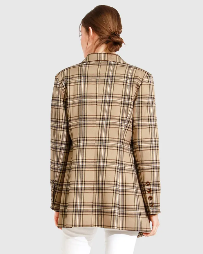 Women Coats and Jackets Belle and Bloom Too Cool For Work Plaid Blazer 8211 Camel
