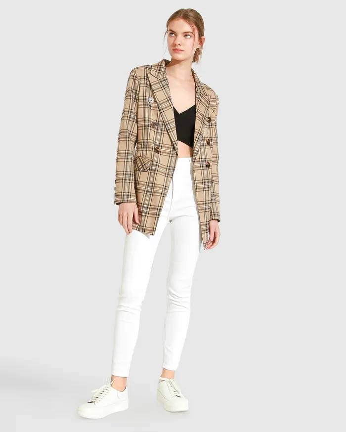 Women Coats and Jackets Belle and Bloom Too Cool For Work Plaid Blazer 8211 Camel