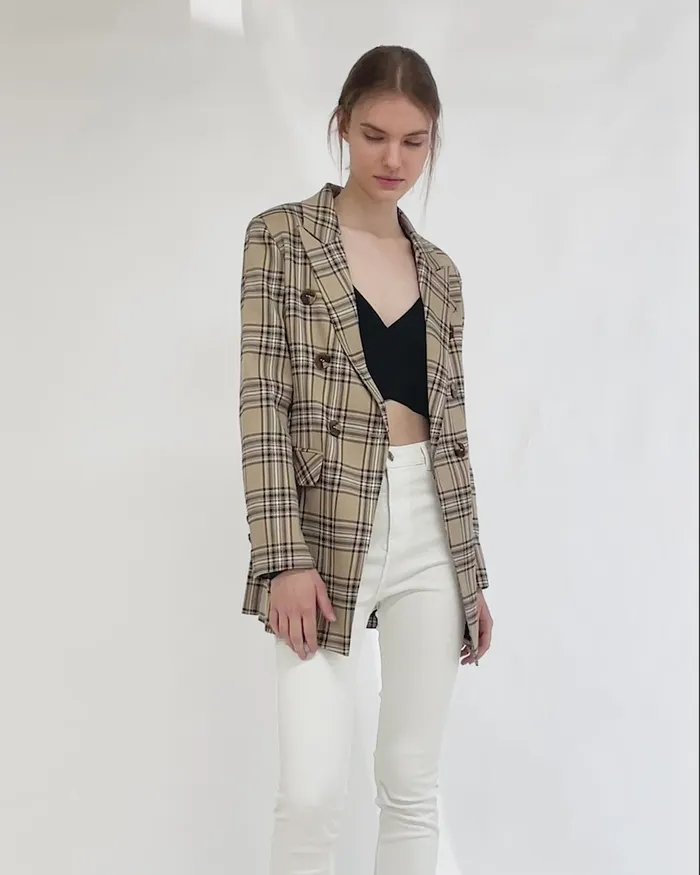 Women Coats and Jackets Belle and Bloom Too Cool For Work Plaid Blazer 8211 Camel