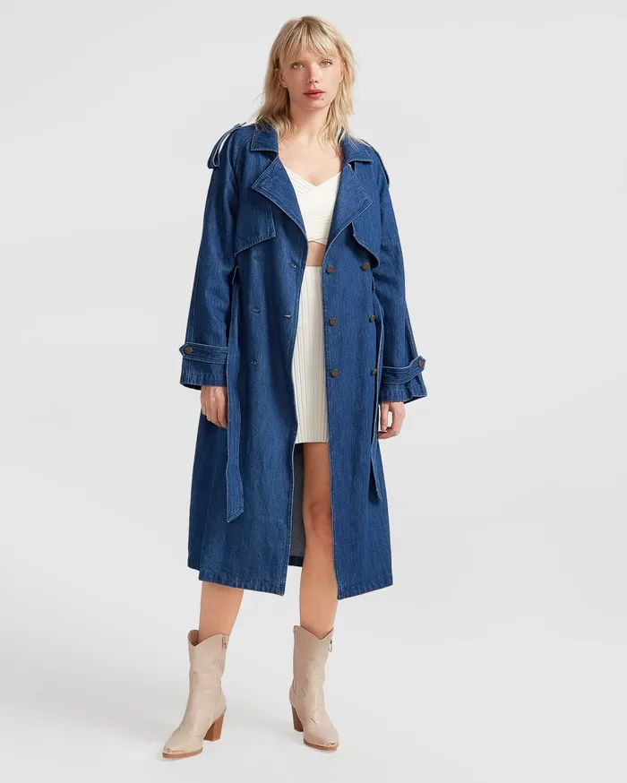 Women Coats and Jackets Belle and Bloom Wild Skies Denim Trench 8211 Mid Denim