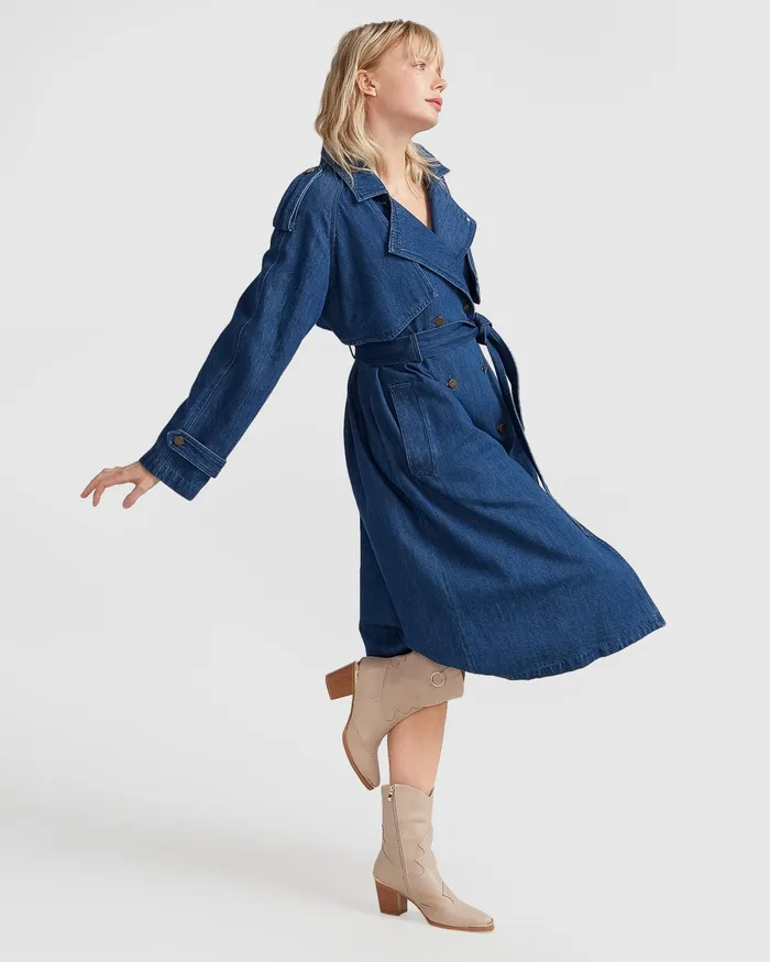 Women Coats and Jackets Belle and Bloom Wild Skies Denim Trench 8211 Mid Denim