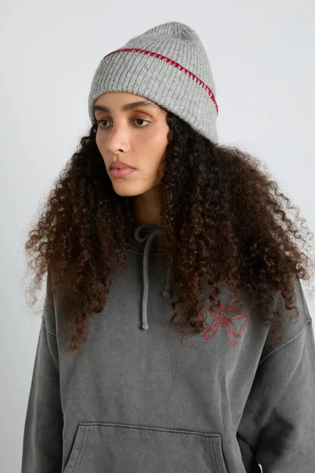 Women Cold Weather Accessories Damson Madder Blanket Stitch Beanie Grey