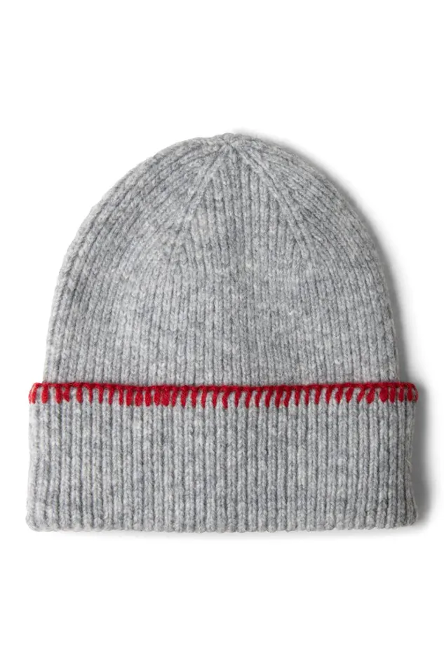 Women Cold Weather Accessories Damson Madder Blanket Stitch Beanie Grey