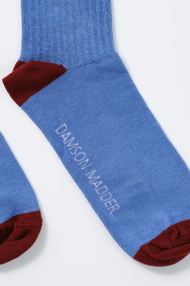 Women Cold Weather Accessories Damson Madder Calf Length Socks 8211 Blue and Burgundy Stripe