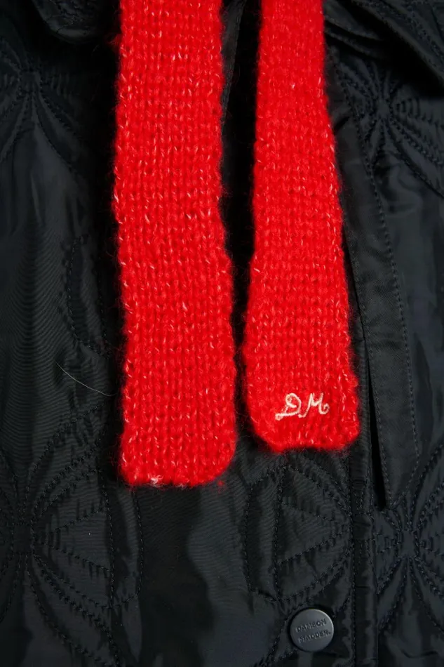 Women Cold Weather Accessories Damson Madder Hood In Grey Marl With Red Tie In Premium Yarn