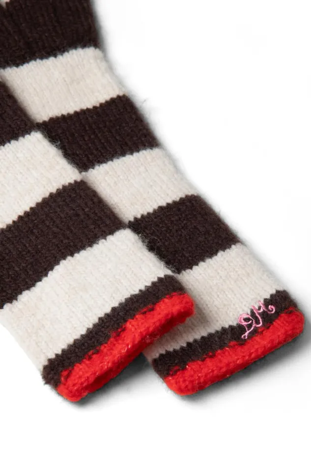 Women Cold Weather Accessories Damson Madder Long Gloves In Choc and Ecru Stripe