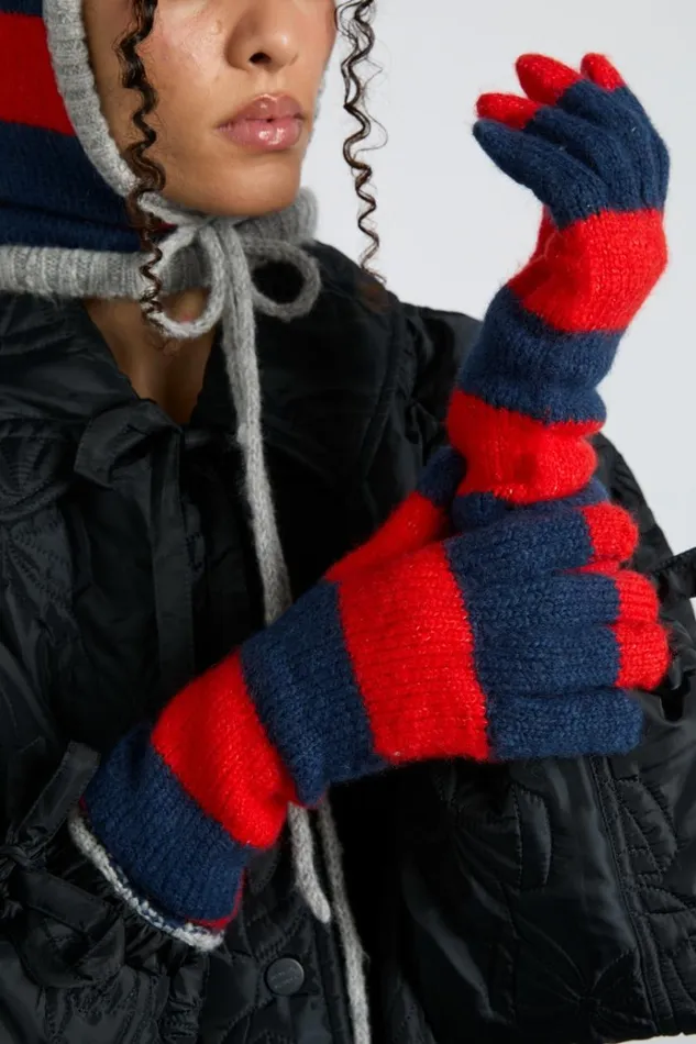 Women Cold Weather Accessories Damson Madder Long Gloves In Navy and Red Stripe Women Cold Weather Accessories Damson Madder Long Gloves In Navy and Red Stripe