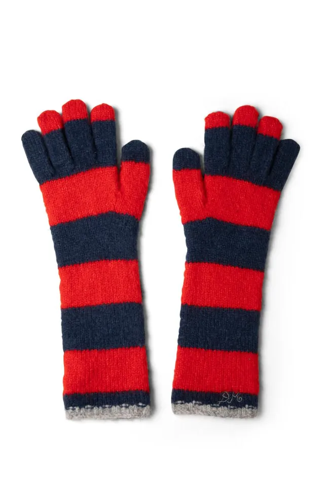 Women Cold Weather Accessories Damson Madder Long Gloves In Navy and Red Stripe
