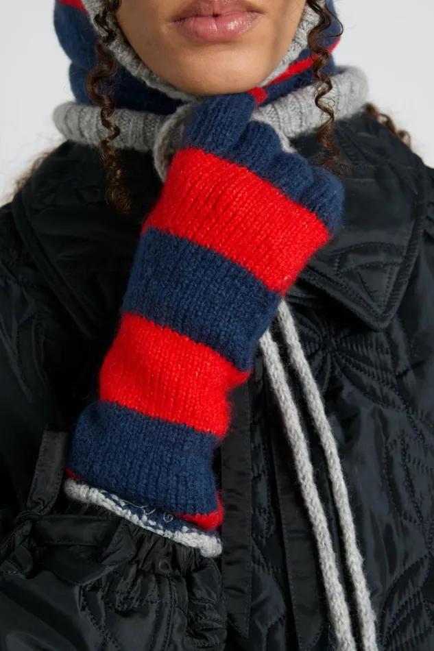 Women Cold Weather Accessories Damson Madder Long Gloves In Navy and Red Stripe