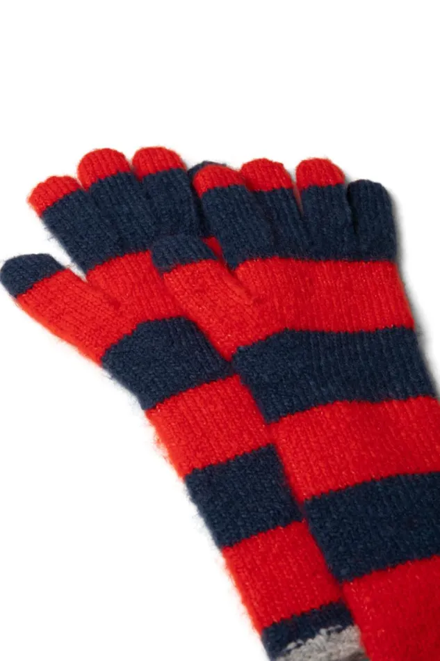 Women Cold Weather Accessories Damson Madder Long Gloves In Navy and Red Stripe