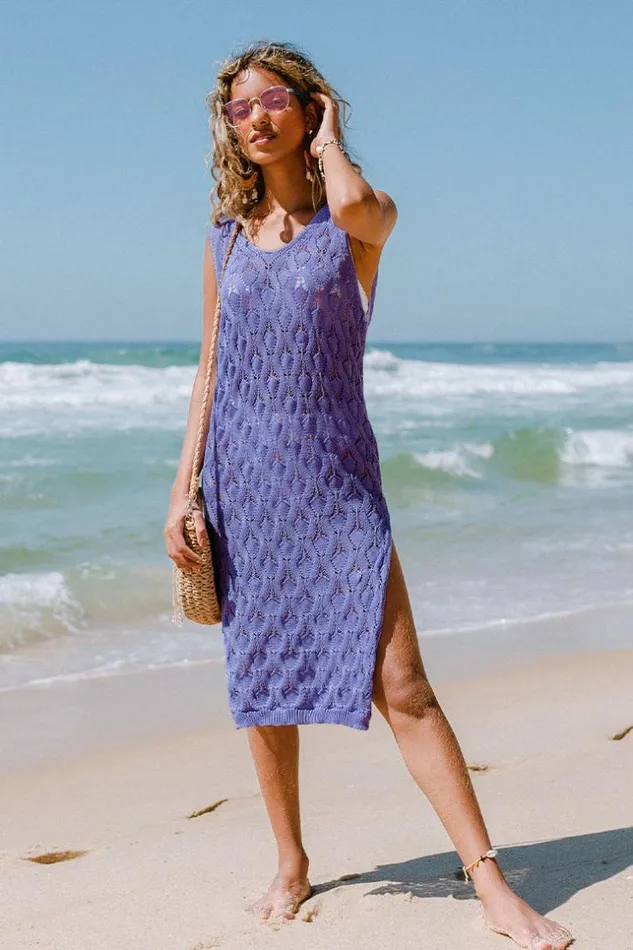 Women Cover Up Dresses Cupshe Anita Round Neck Crochet Cover Up Purple