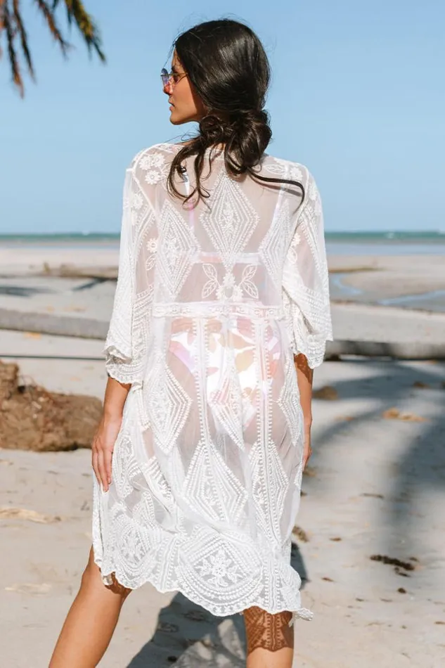 Women Cover Up Dresses Cupshe Drina Vneck Half Sleeves Embroidery Cover Up White