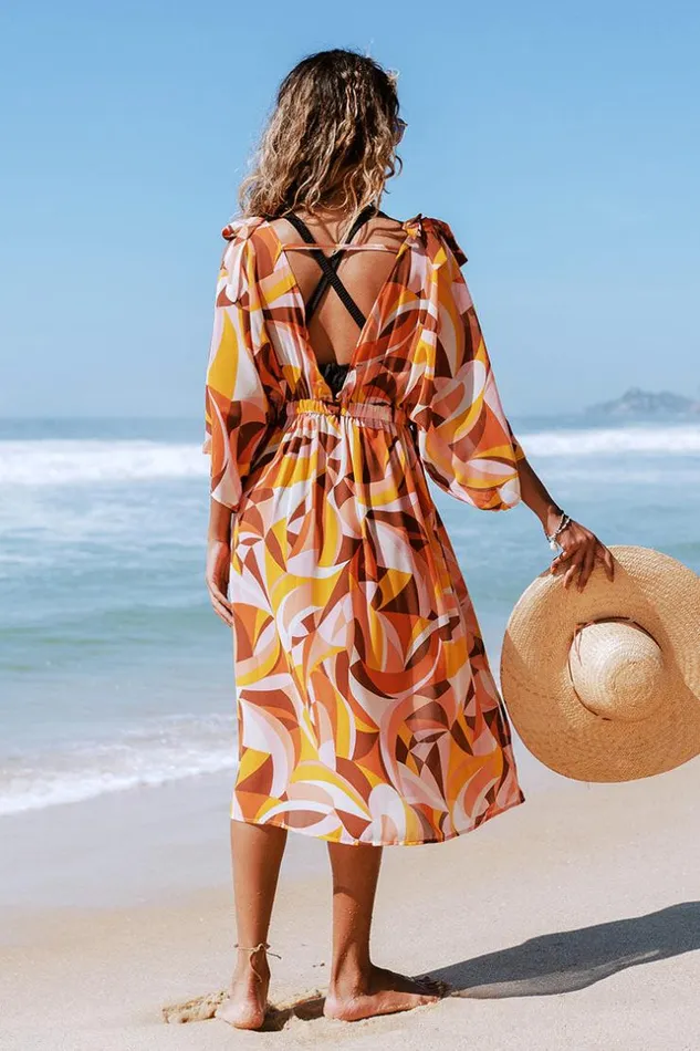 Women Cover Up Dresses Cupshe Elissa Geometric Print Tie Shoulder Coverup Dress Multicolor