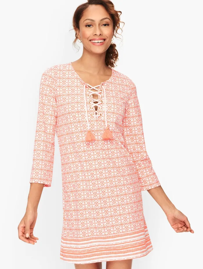 Women CoverUps Talbots Cabana Life LaceUp Beach Dress Nectarine Multi