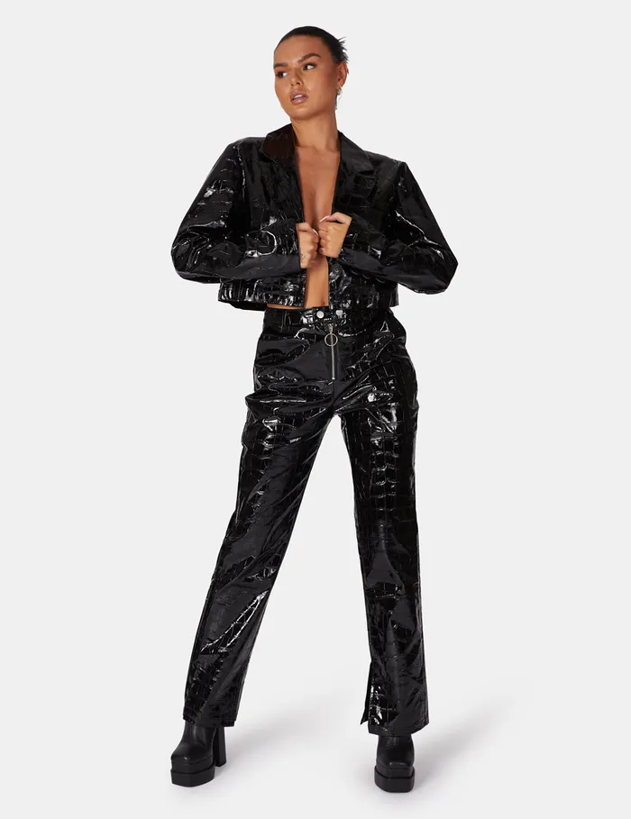 Women Croc Vinyl Trousers Black Kaiia Black Public Desire Trousers