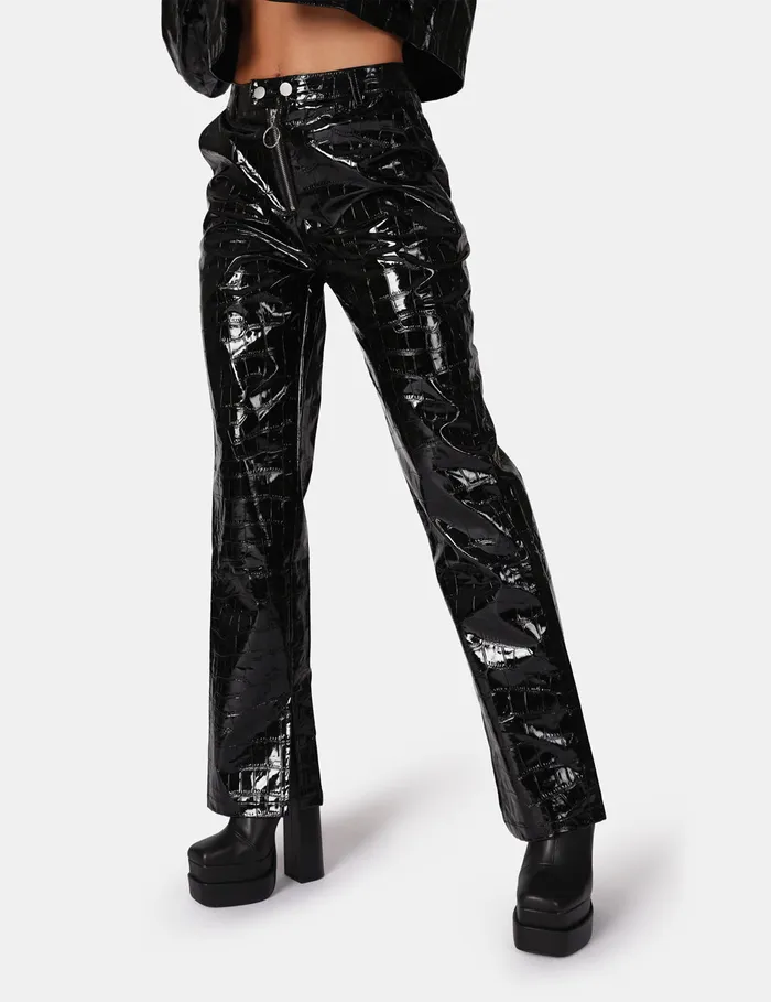 Women Croc Vinyl Trousers Black Kaiia Black Public Desire Trousers