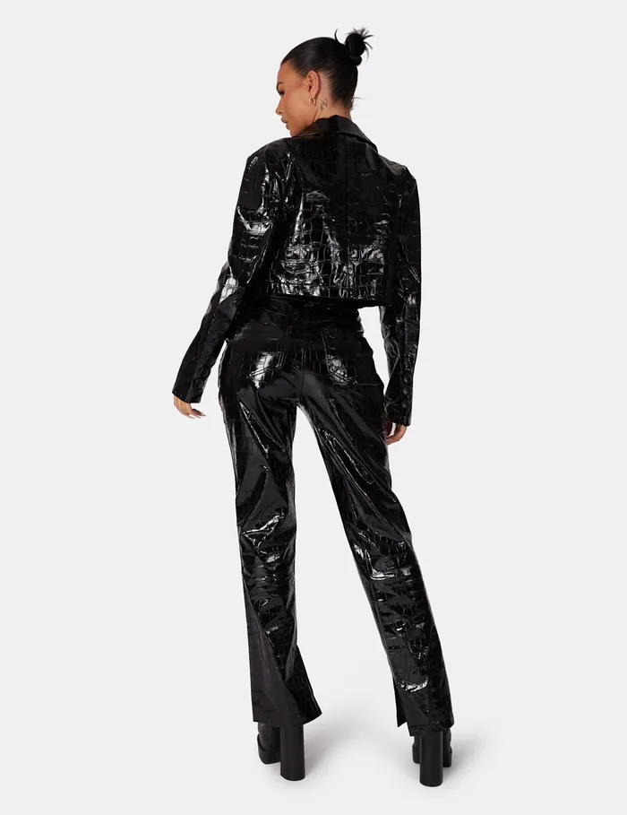 Women Croc Vinyl Trousers Black Kaiia Black Public Desire Trousers