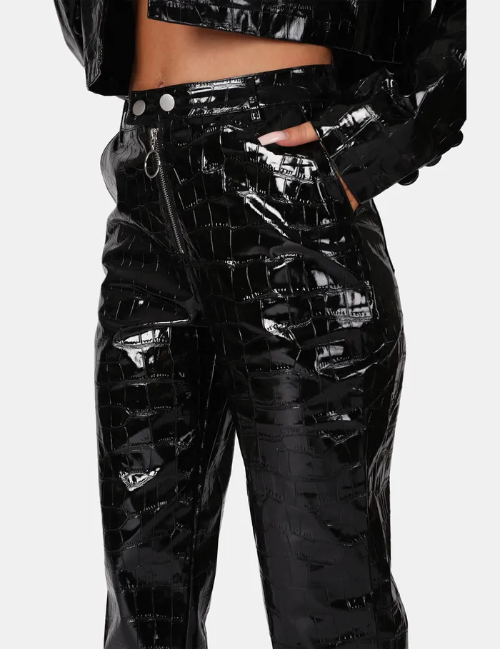 Women Croc Vinyl Trousers Black Kaiia Black Public Desire Trousers