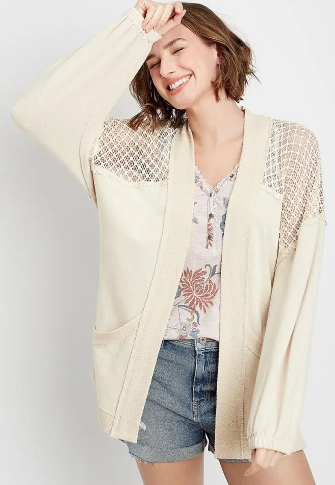 Women Crochet Open Front Cardigan Maurices Tops