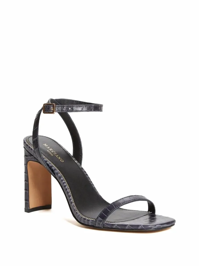 Women Crocodile Ankle Strap Heeled Sandal Silk Blue Marciano Shoes
