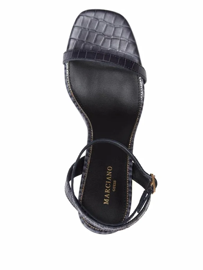 Women Crocodile Ankle Strap Heeled Sandal Silk Blue Marciano Shoes Women Crocodile Ankle Strap Heeled Sandal Silk Blue Marciano Shoes