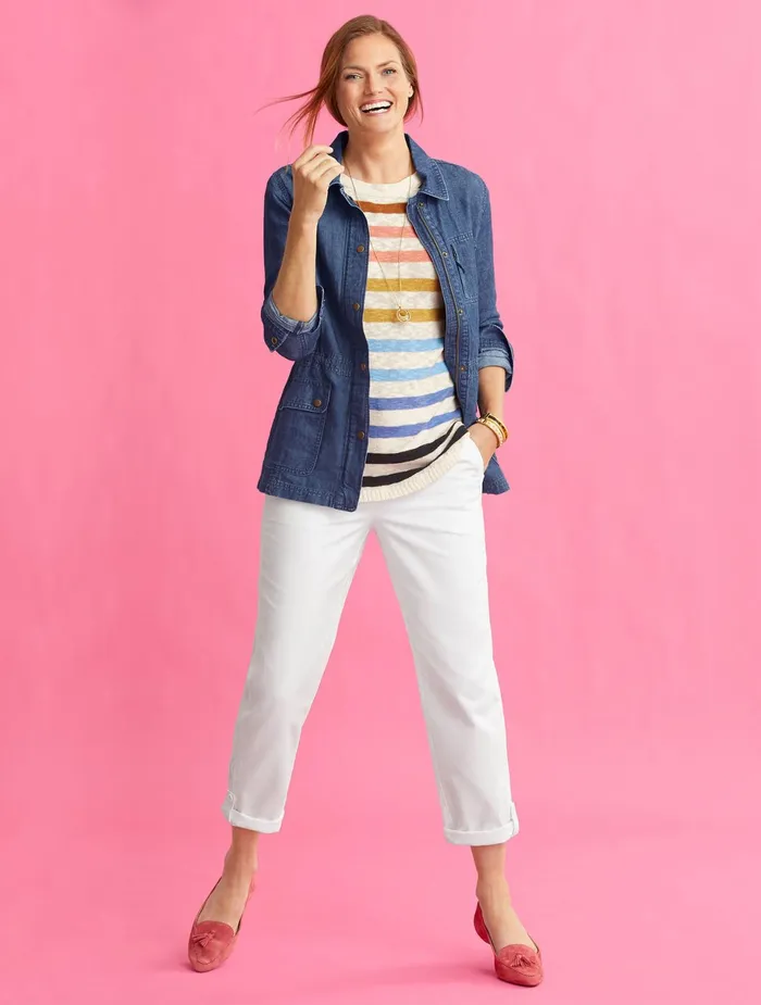 Women Crops Talbots Soft Twill Slim Leg Crop Pants Clay Pebble