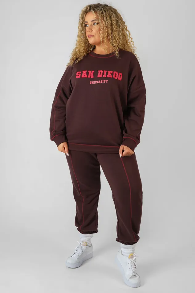 Women Curve Contrast Stitch 90039s Joggers Aubergine Kaiia Burgundy Public Desire Jogger and Leggings