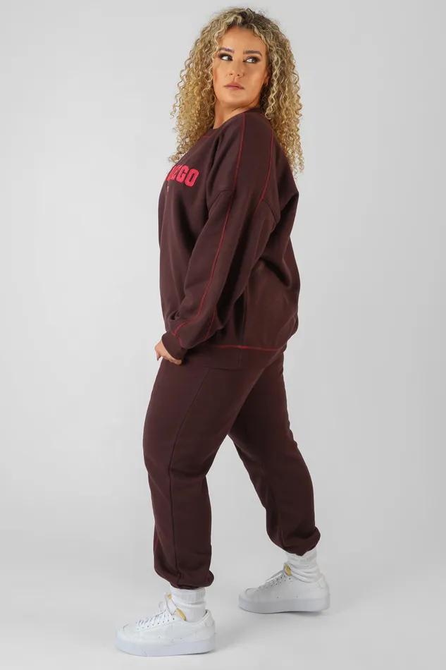 Women Curve Contrast Stitch 90039s Joggers Aubergine Kaiia Burgundy Public Desire Jogger and Leggings