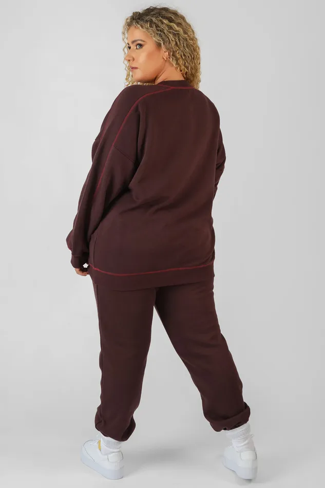 Women Curve Contrast Stitch 90039s Joggers Aubergine Kaiia Burgundy Public Desire Jogger and Leggings