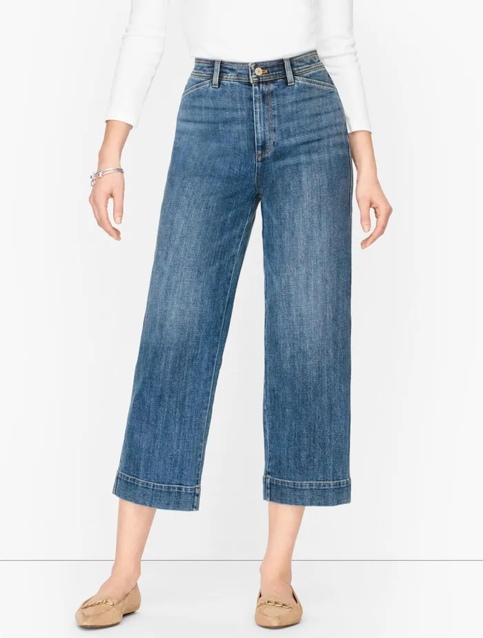 Women Curvy Fit Talbots Wide Leg Crop Jeans Cay Wash