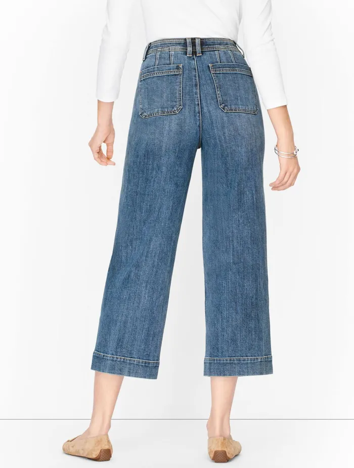 Women Curvy Fit Talbots Wide Leg Crop Jeans Cay Wash