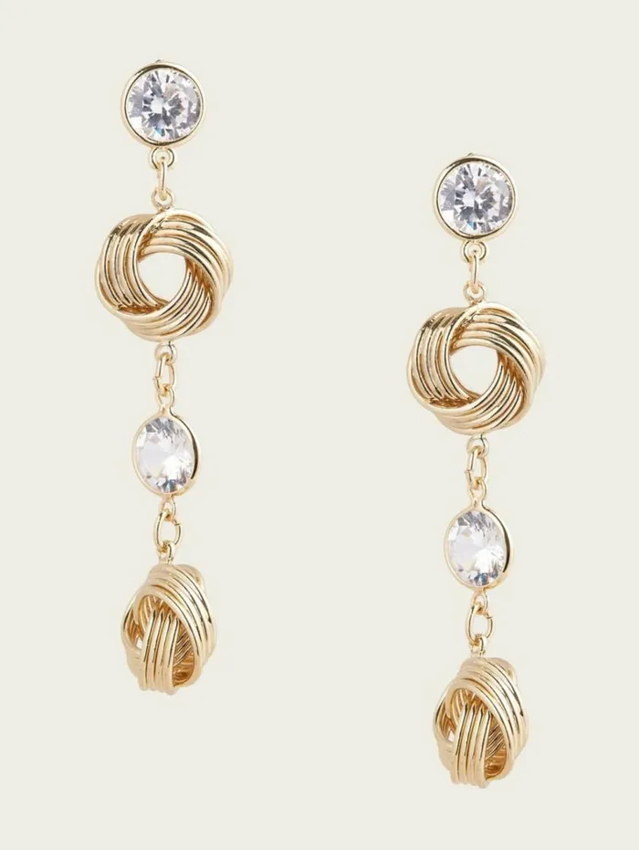 Women CZ GoldTone Knot Linear Earring Silvergold Marciano Accessories