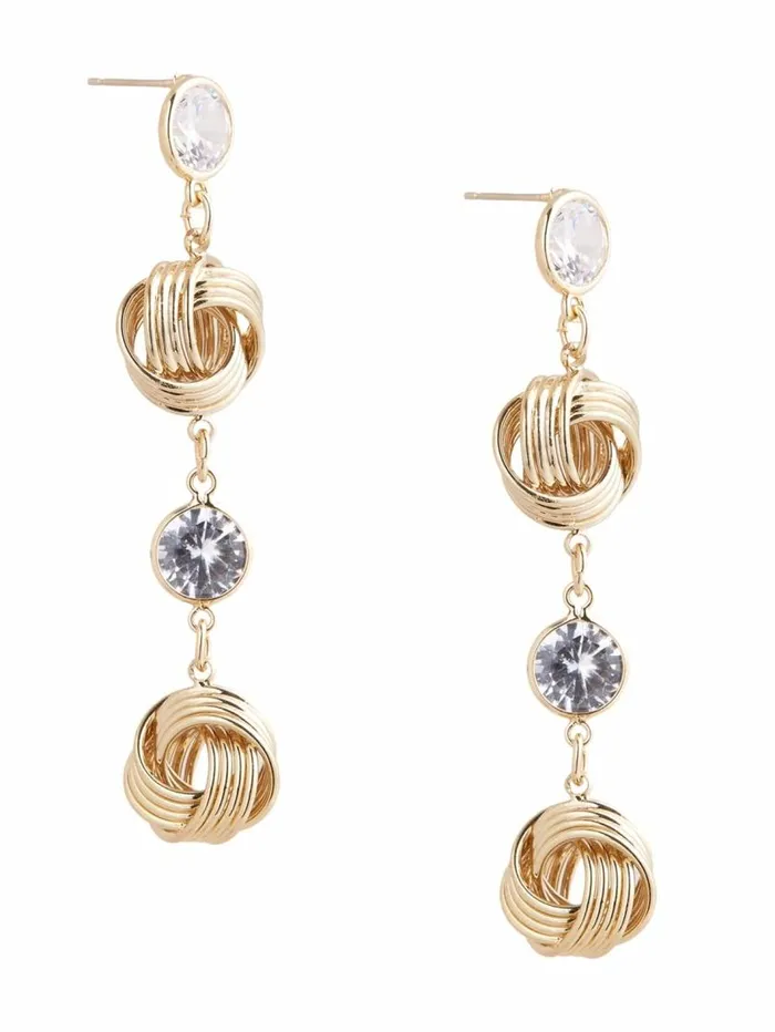 Women CZ GoldTone Knot Linear Earring Silvergold Marciano Accessories Women CZ GoldTone Knot Linear Earring Silvergold Marciano Accessories